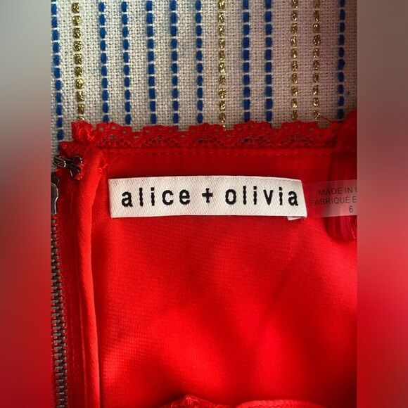 Alice + Olivia  Mini Dress Womens Size 6 Red Spaghetti Strap Button Lace - Picture 8 of 15